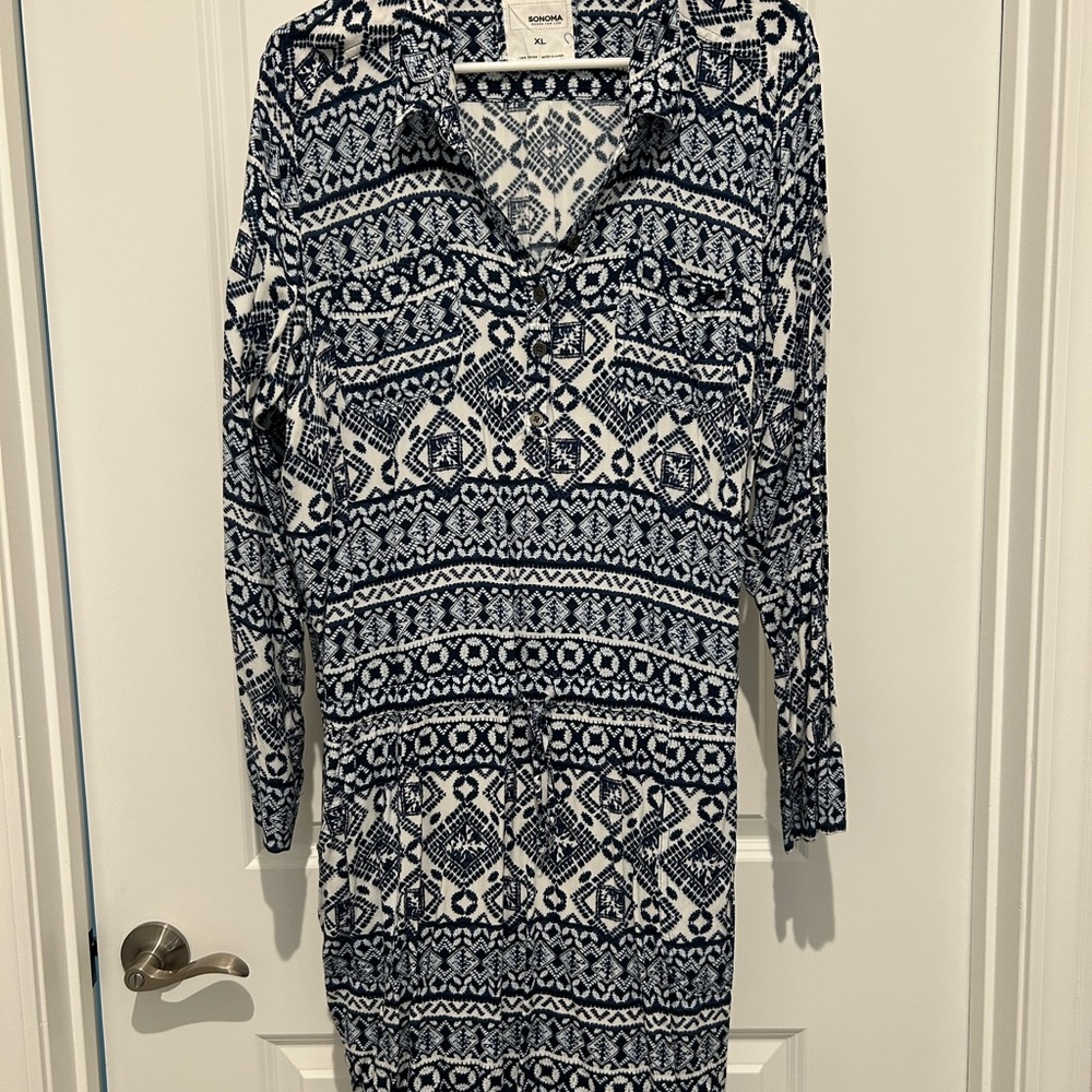 Navy Blue and White Patterned Dress by Sonoma